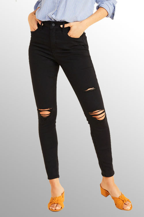 Mid-Rise skinny Trendy Black Ripped Jeans for Women