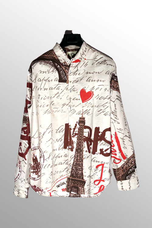 Paris Eiffel Tower Abstract print Long Sleeved casual Shirt for Men